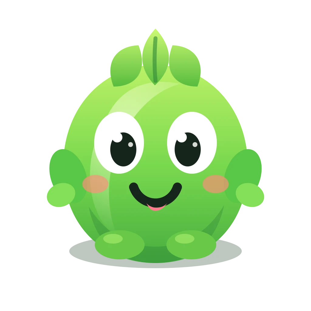 Bibo, PawXercise's friendly round green mascot with a leaf sprout